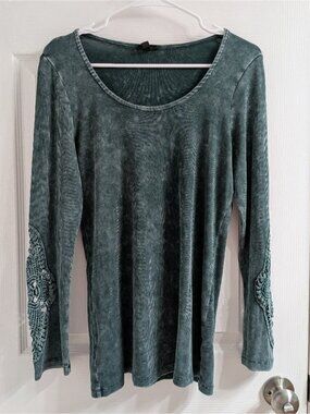 Cotton Modal Rib Scoop Neck Crochet Long Sleeve Top Size‎ 10